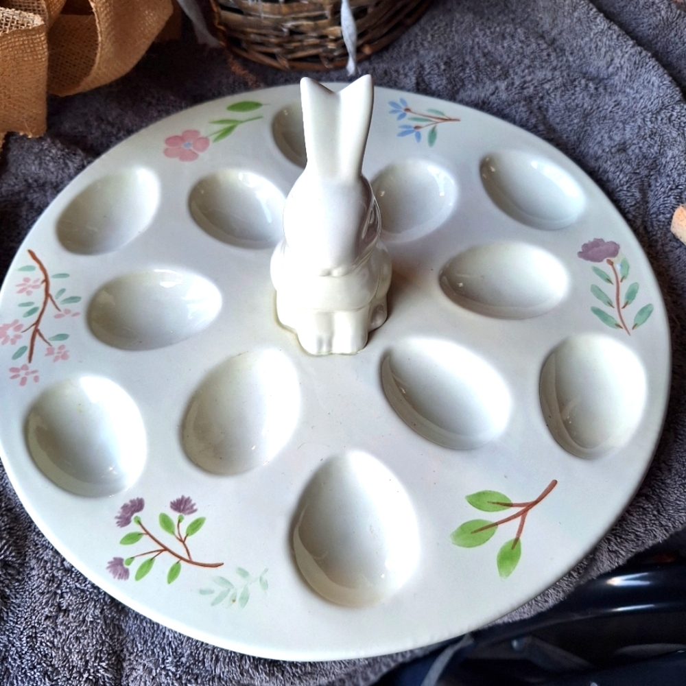 Holiday Home Simply Spring Collection Floral Egg Tray with Bunny Centerpiece